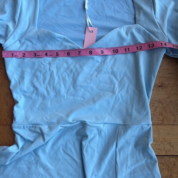 Blue Fit and Flare Long Sleeve V-Neck Dress for Cocktail - Picture 9 of 12